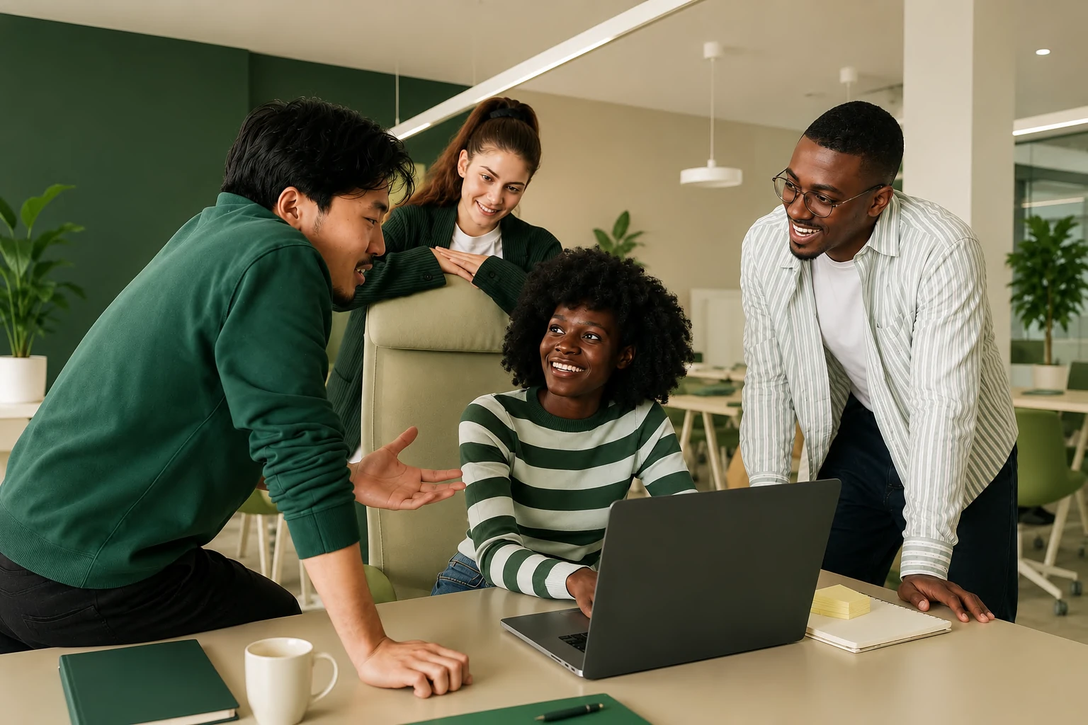 People collaborating around a laptop